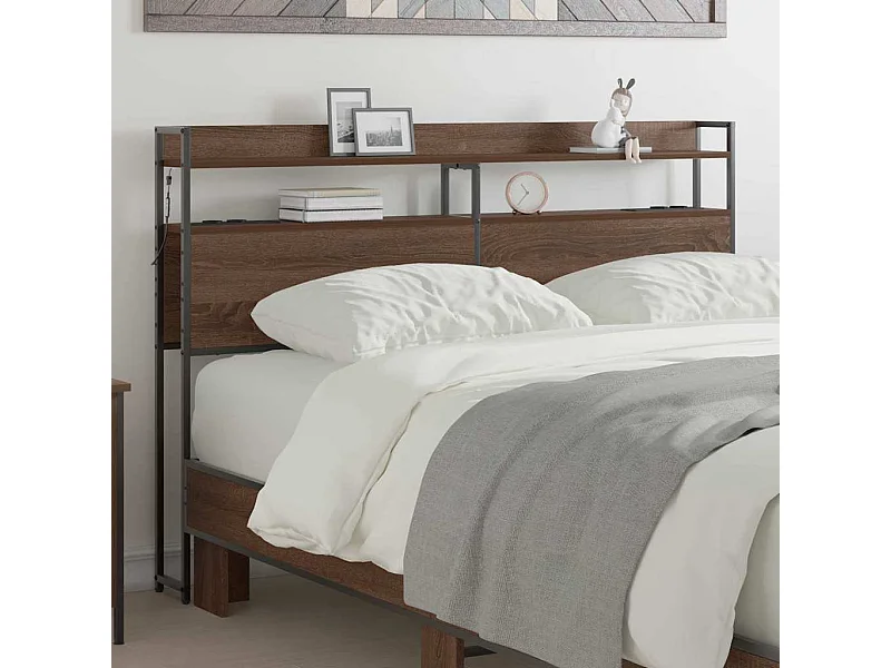 Opberghoofdbord met plank bruin eikenkleur 135 cm Bewerkt hout