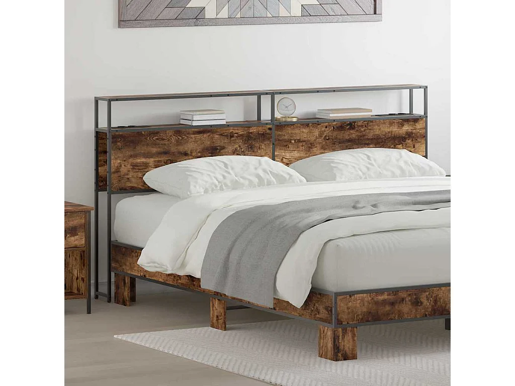 Tête de lit de rangement Chêne fumé 200 cm Bois d'ingénierie