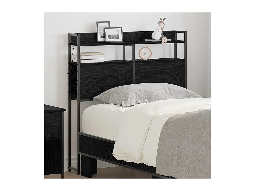 Cabecera de almacenamiento con estante Roble negro 90 cm