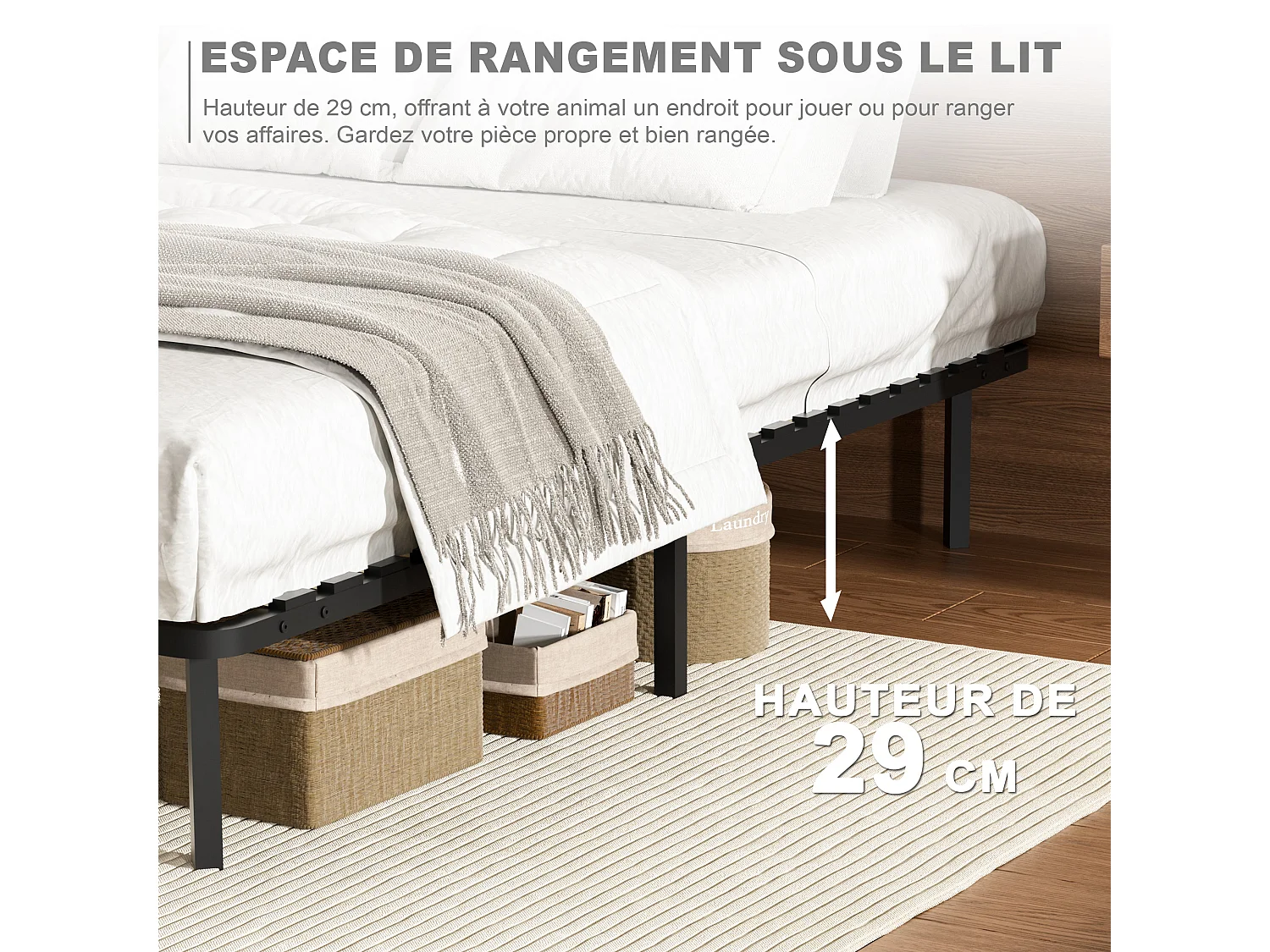 Ensemble 140x190 cm Matelas à ressorts +Sommier à Lattes sur Pieds, Epaisseur du Matelas 30cm
