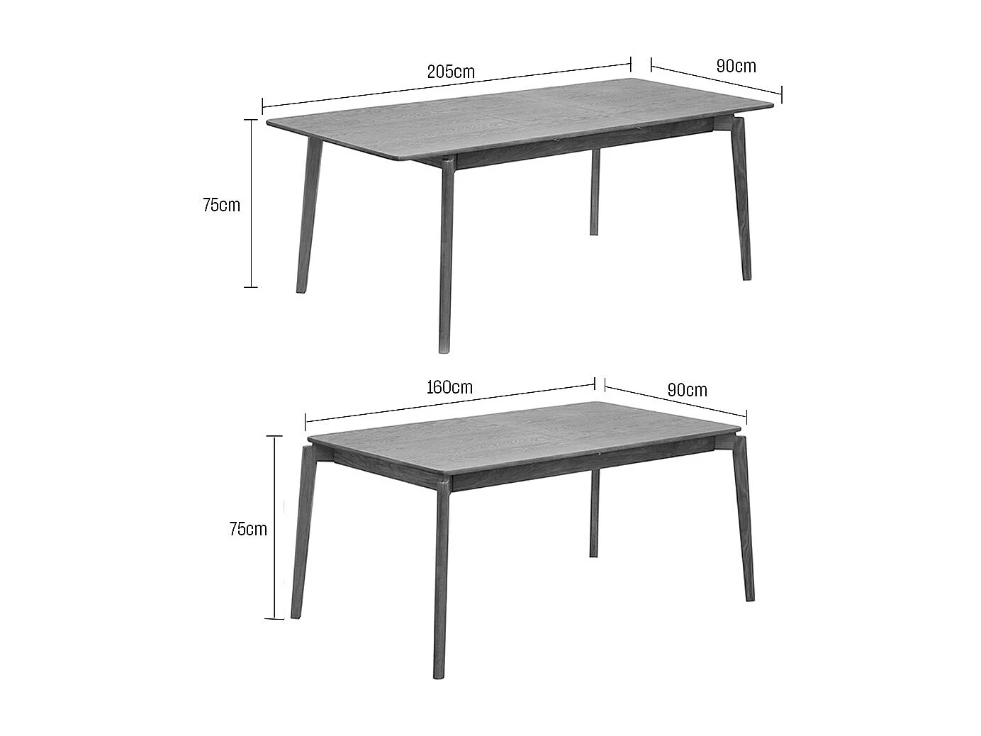Mona - Table à manger extensible 6 à 10 personnes en bois 160-205x90cm - Bois clair