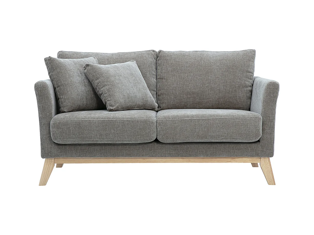 Canapé scandinave déhoussable 2 places en tissu effet velours texturé taupe et bois clair OSLO