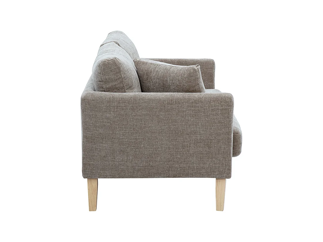 Canapé scandinave déhoussable 2 places en tissu effet velours texturé taupe et bois clair OSLO