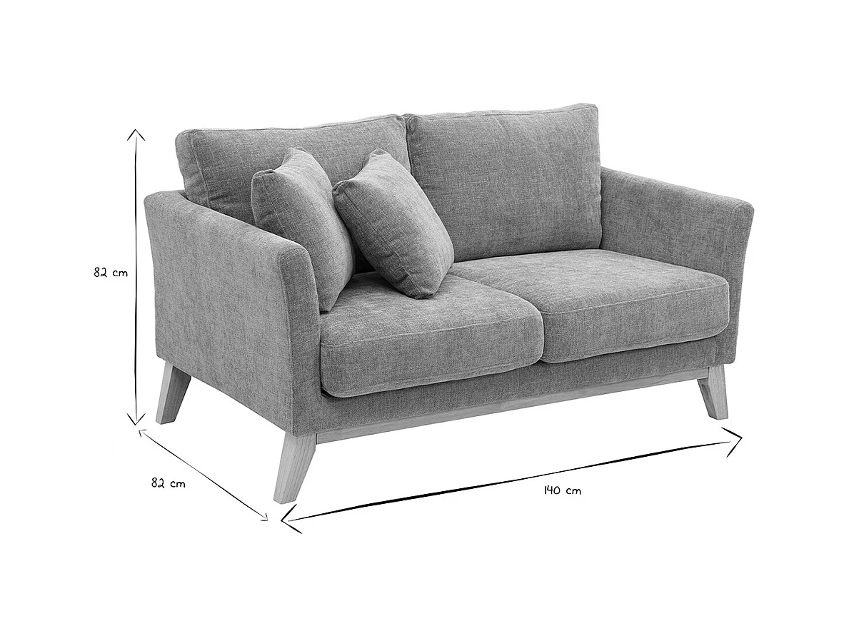 Canapé scandinave déhoussable 2 places en tissu effet velours texturé taupe et bois clair OSLO