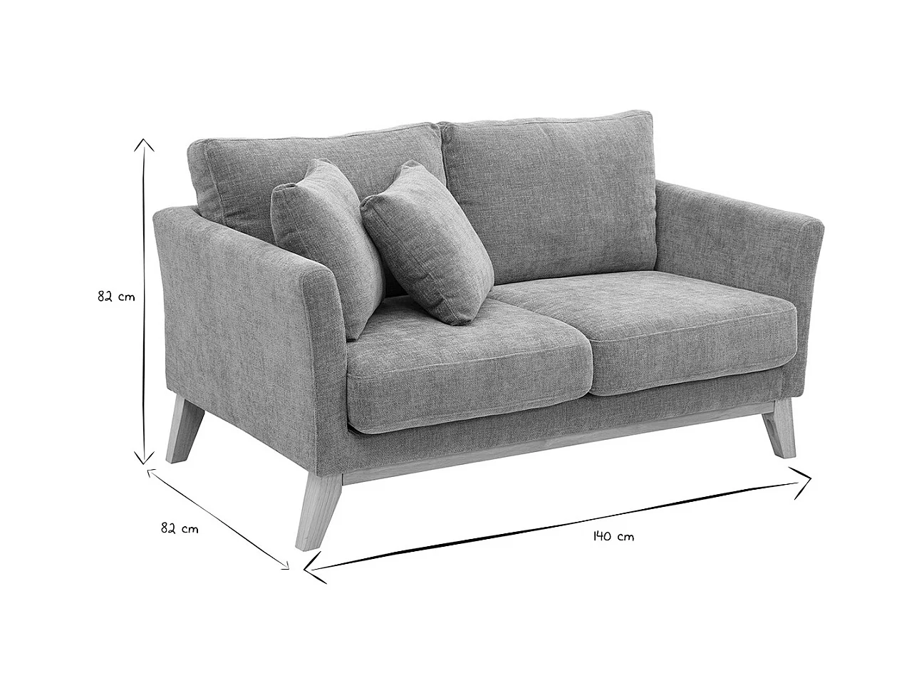 Canapé scandinave déhoussable 2 places en tissu effet velours texturé taupe et bois clair OSLO