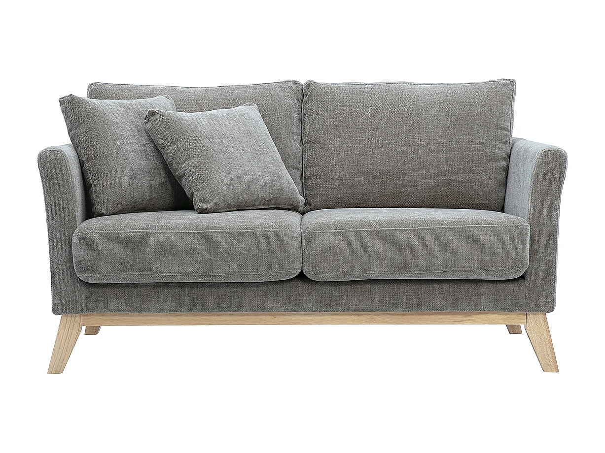 Divano scandinavo sfoderabile a 2 posti in tessuto effetto velluto testurizzato taupe e legno chiaro OSLO
