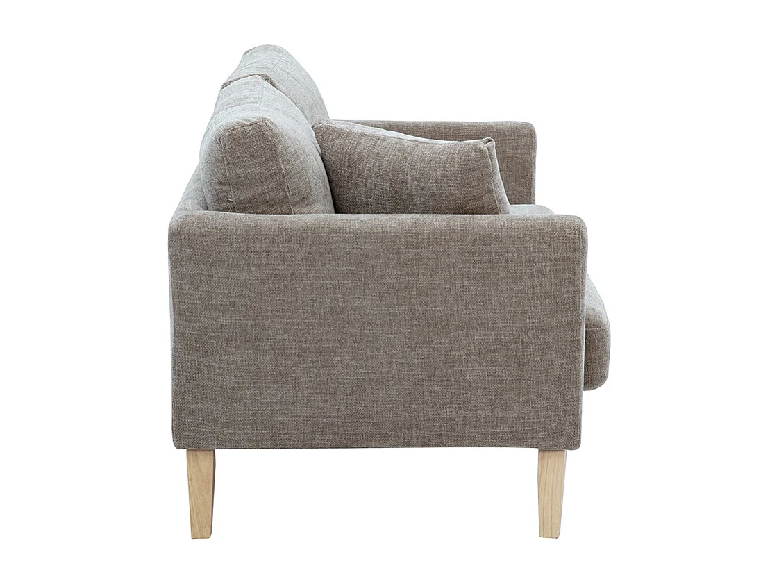 Divano scandinavo sfoderabile a 2 posti in tessuto effetto velluto testurizzato taupe e legno chiaro OSLO