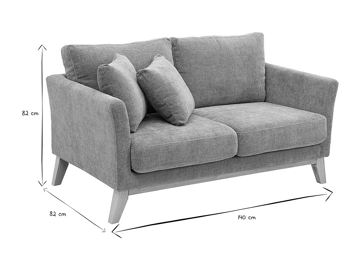 Divano scandinavo sfoderabile a 2 posti in tessuto effetto velluto testurizzato taupe e legno chiaro OSLO