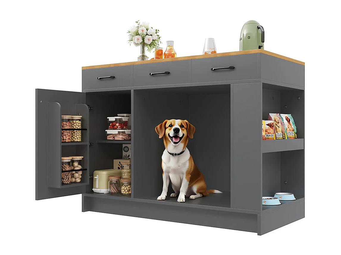 Îlot cuisine 3 tiroirs étagère épices tablette réglable double tablette espace rangement animaux gris