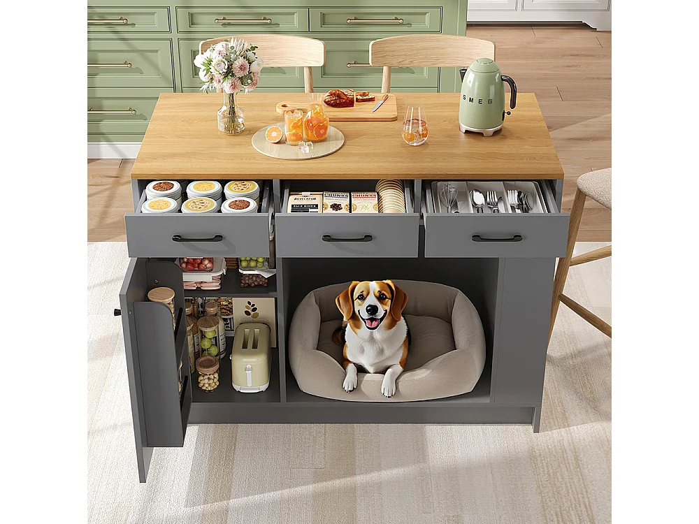 Îlot cuisine 3 tiroirs étagère épices tablette réglable double tablette espace rangement animaux gris