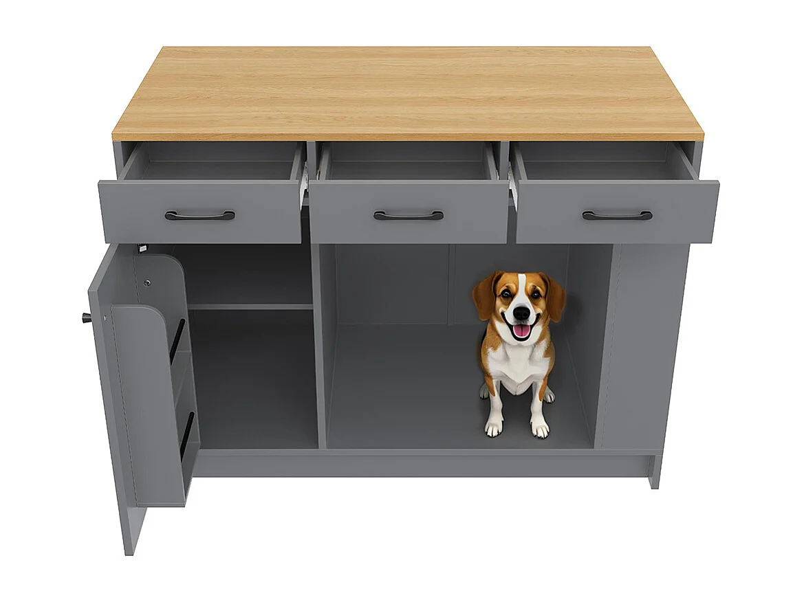 Îlot cuisine 3 tiroirs étagère épices tablette réglable double tablette espace rangement animaux gris