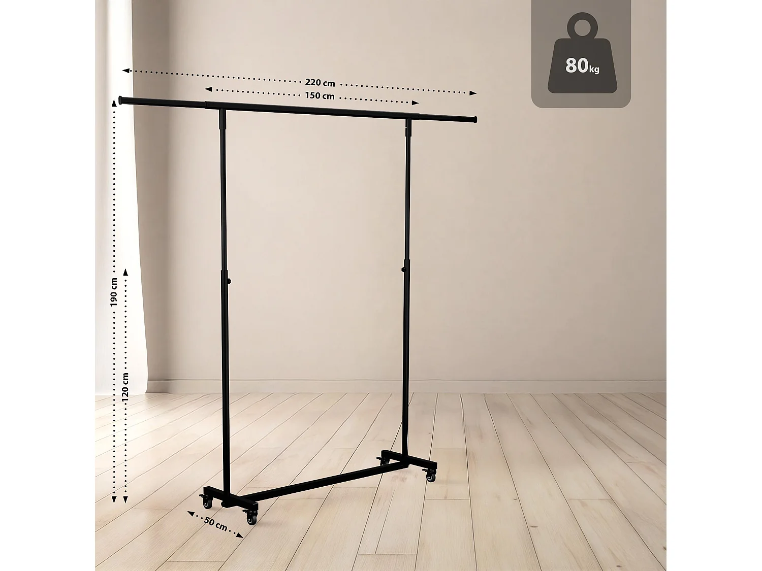 Portant à vêtement - Métal - 150x50x188 cm - Noir - Soran