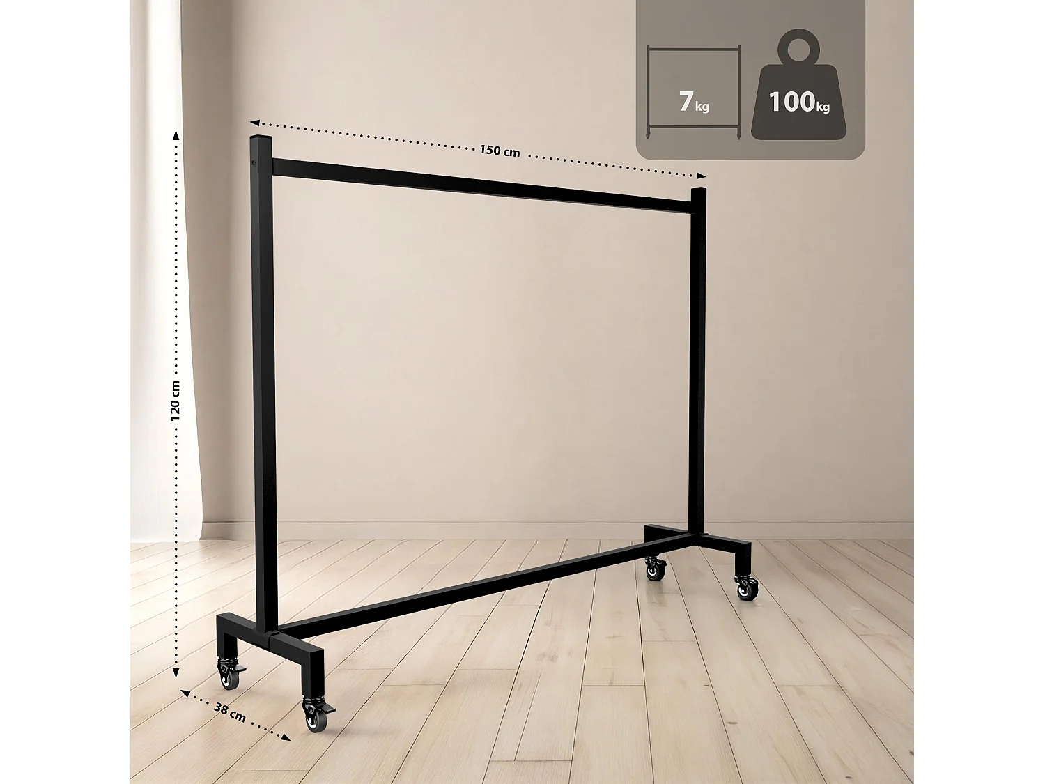 Portant à vêtement - Acier inoxydable - 150x38x120 - Noir - Gisborne