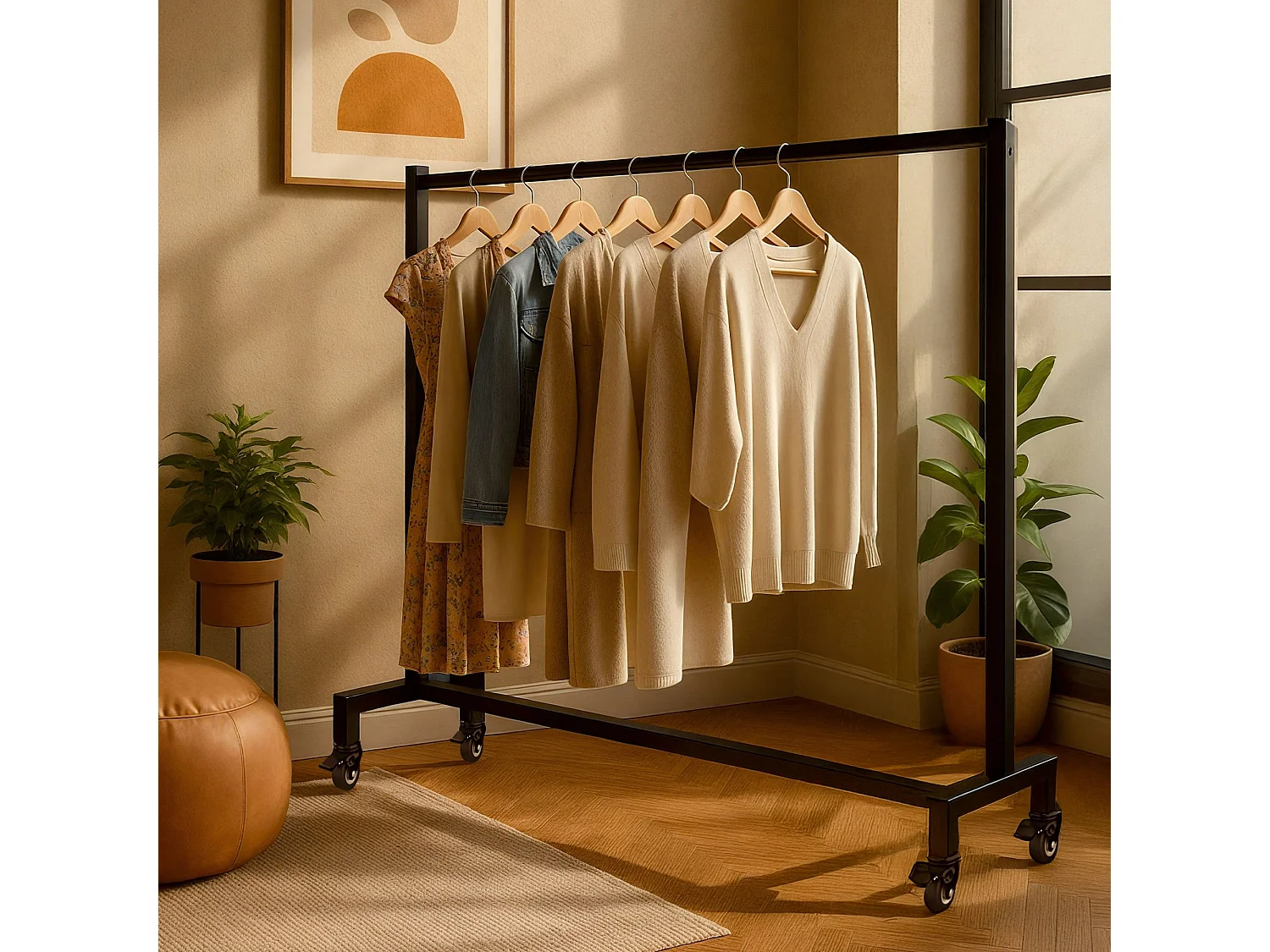 Portant à vêtement - Acier inoxydable - 150x38x120 - Noir - Gisborne