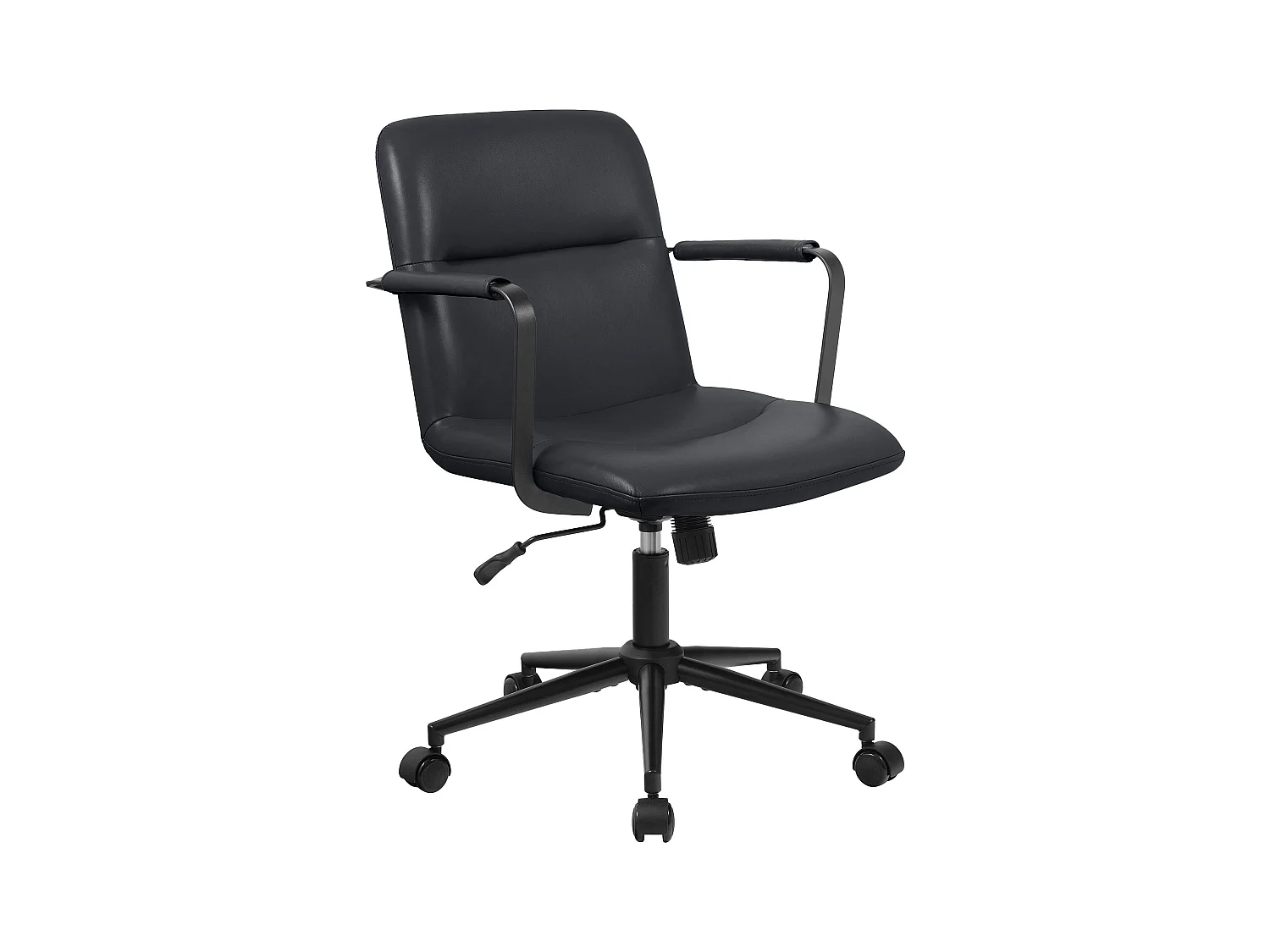 Chaise de bureau - Véritable cuir - Noir - Hilda