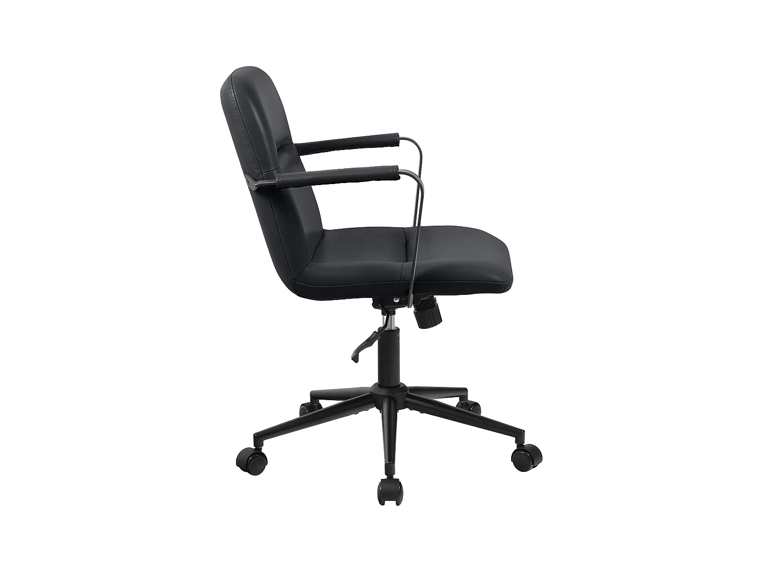 Chaise de bureau - Véritable cuir - Noir - Hilda