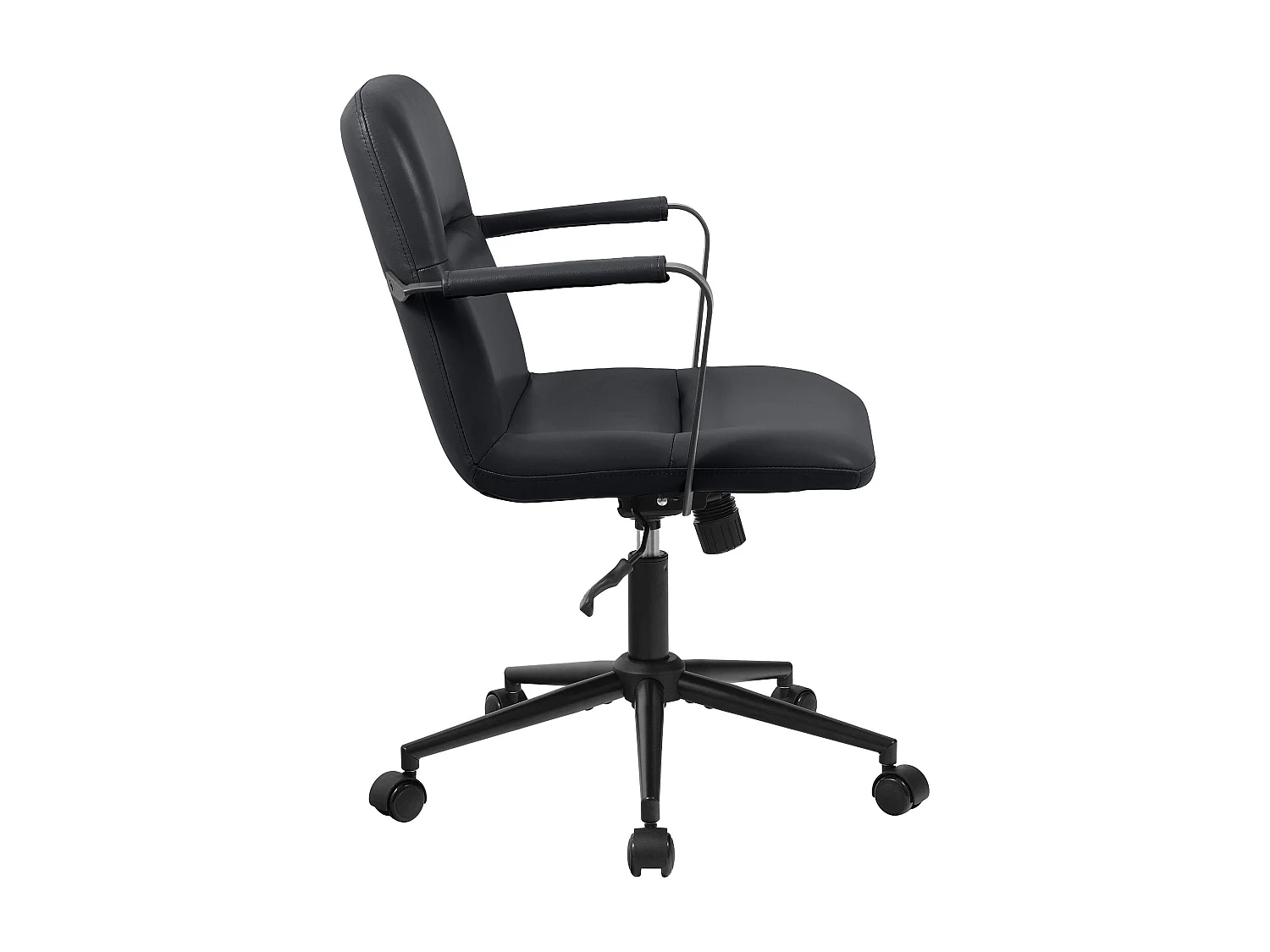 Chaise de bureau - Véritable cuir - Noir - Hilda