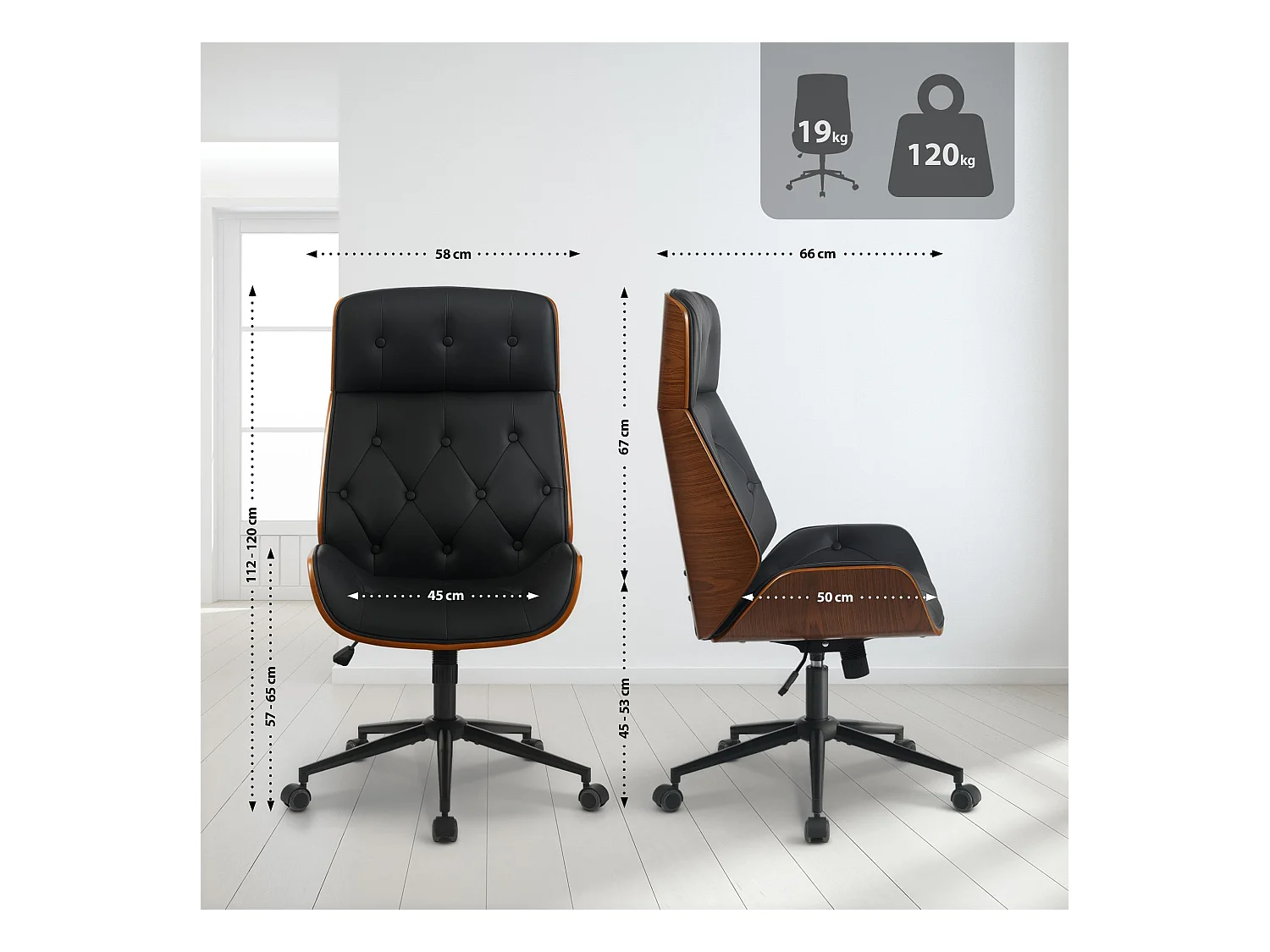 Chaise de bureau - Bois - Noir - Martil