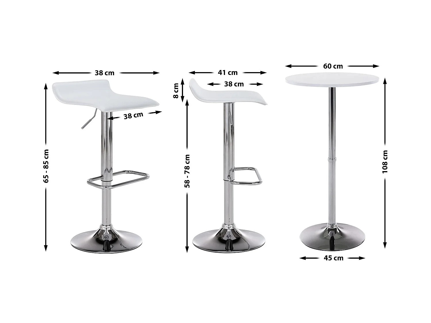 Lot de 2 Ensemble table de bar - Similicuir - Blanc - Esberg