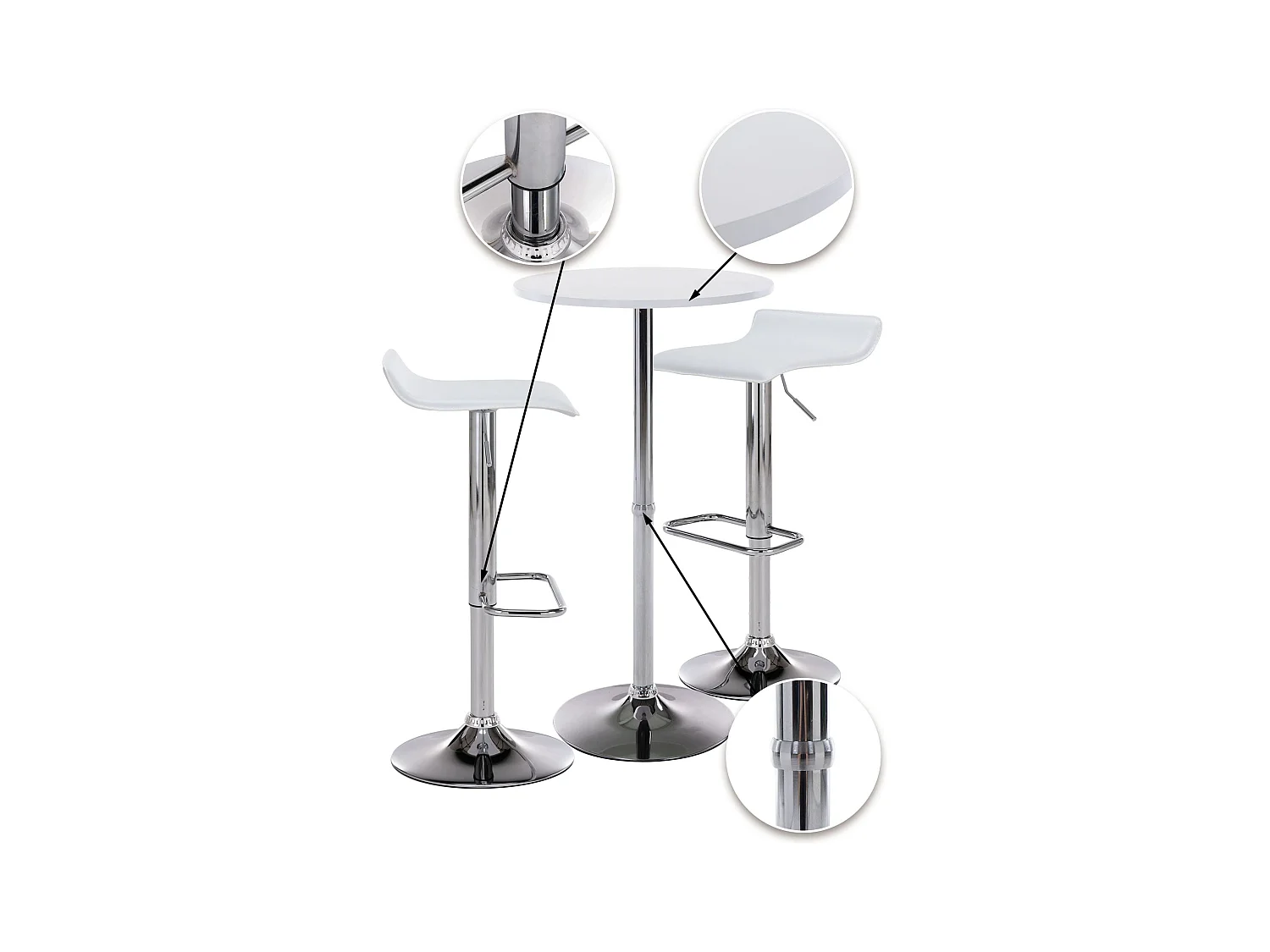 Lot de 2 Ensemble table de bar - Similicuir - Blanc - Esberg