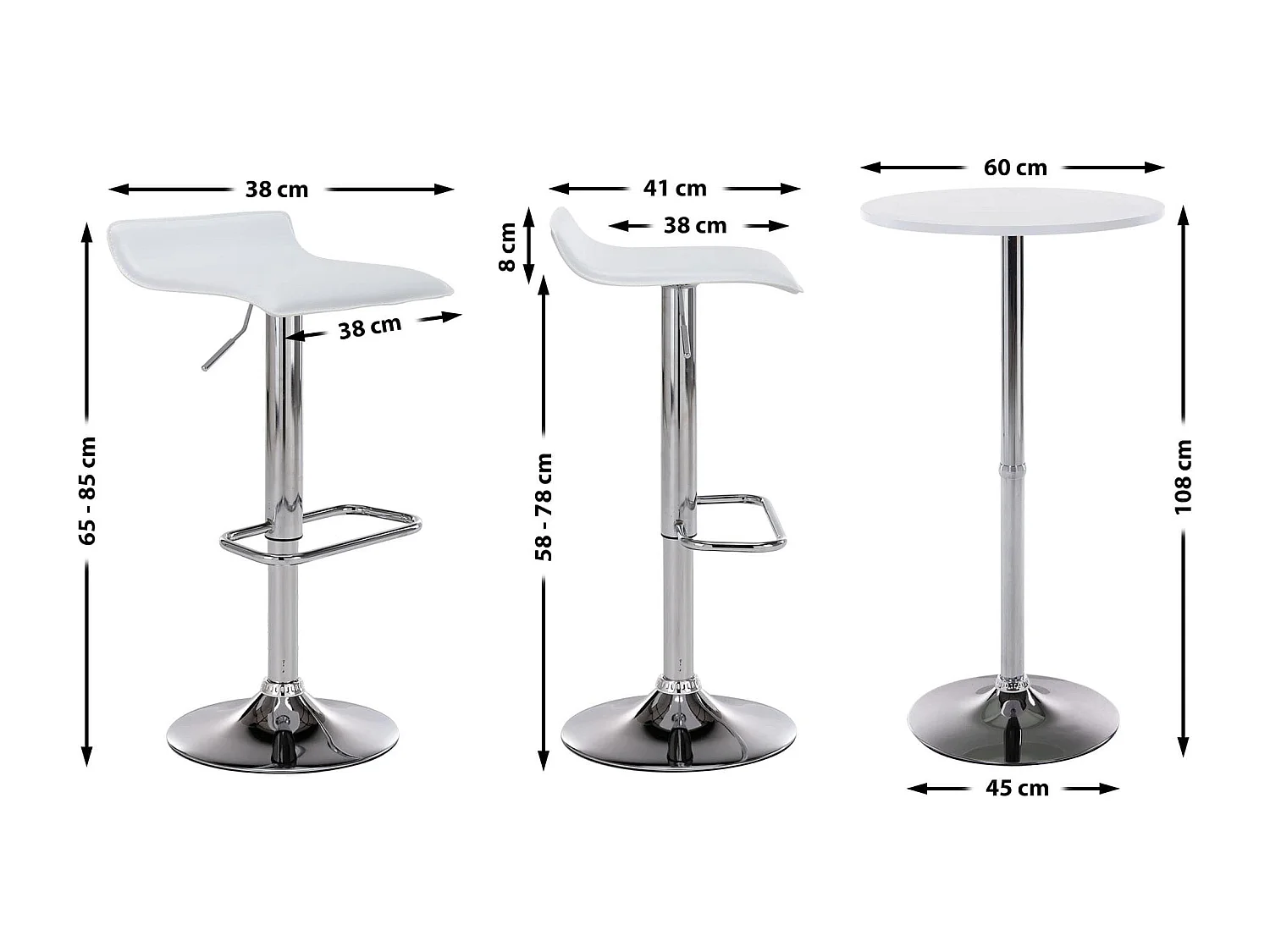 Lot de 2 Ensemble table de bar - Similicuir - Blanc - Esberg