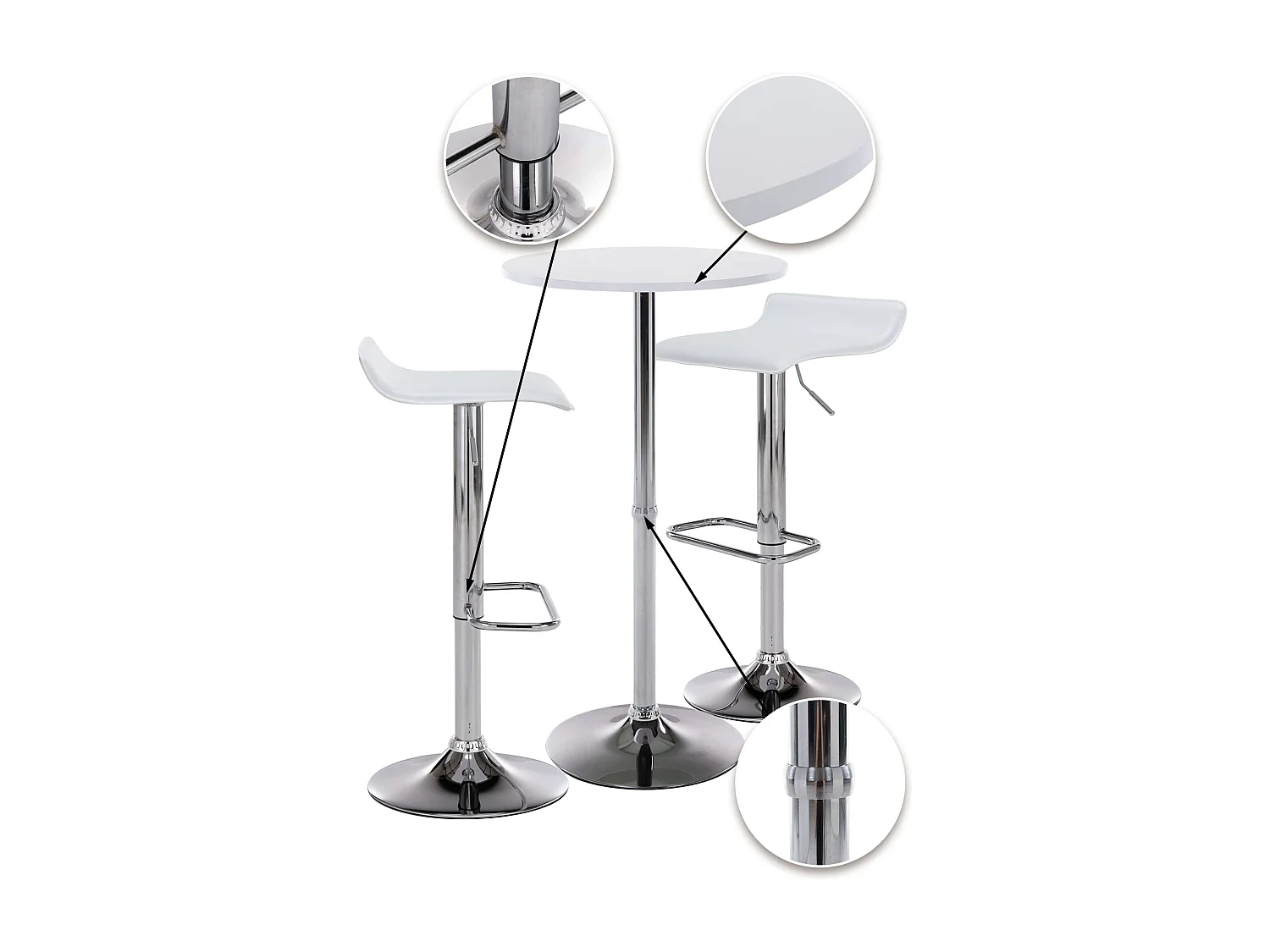 Lot de 2 Ensemble table de bar - Similicuir - Blanc - Esberg