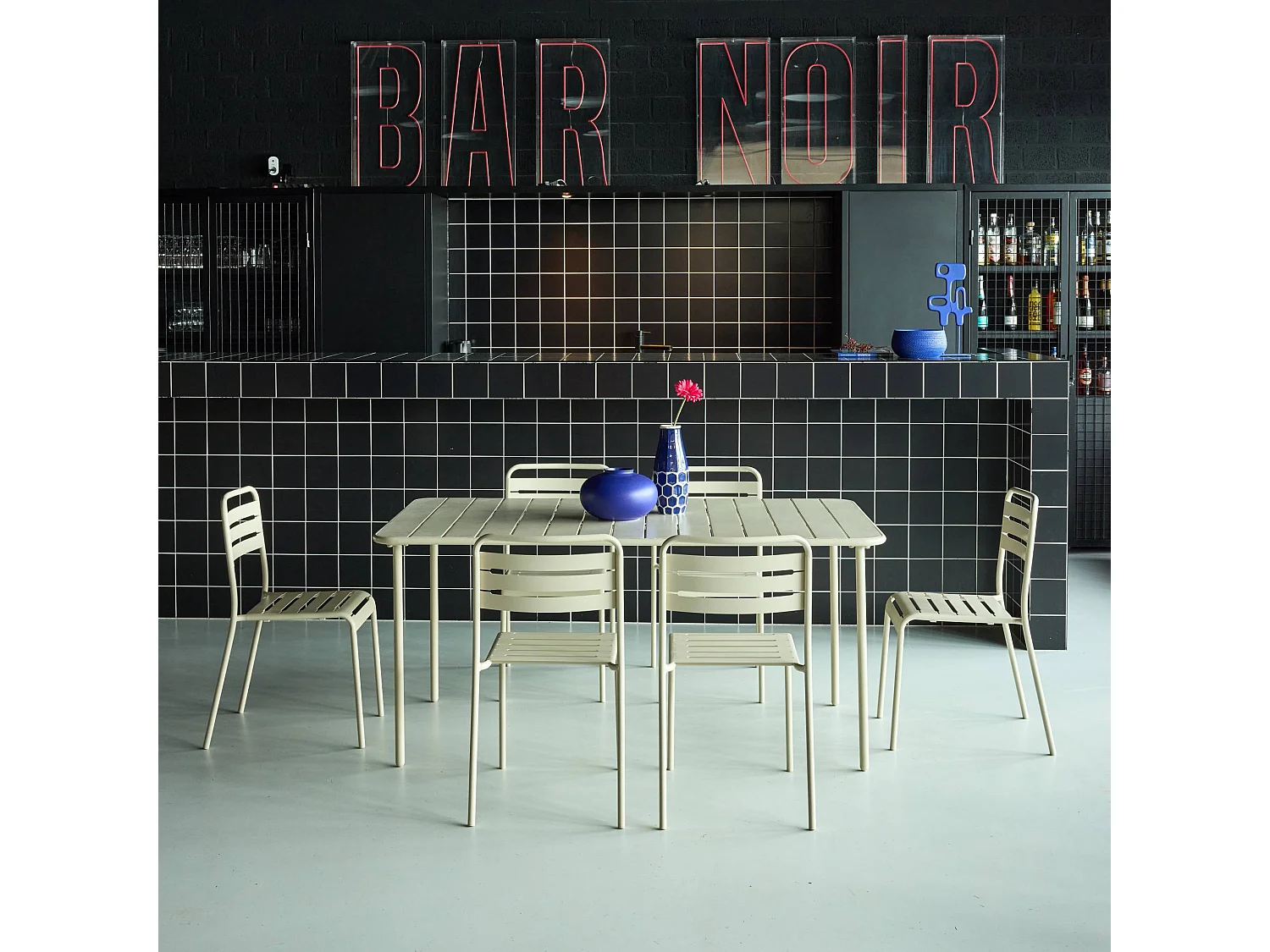 Table de jardin métal + 6 assises beige Amélia