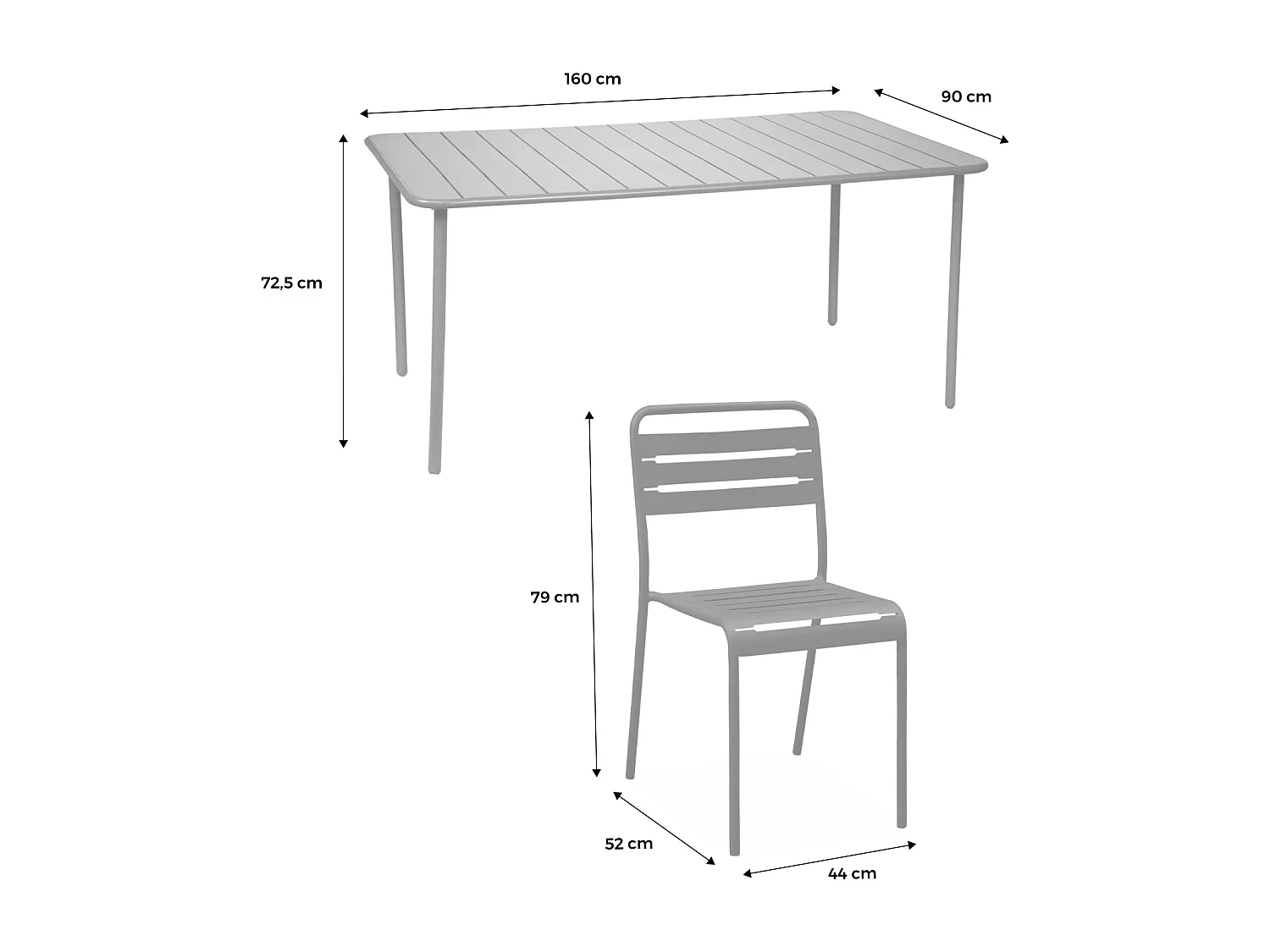 Set mesa de jardín bistró de acero con 6 sillas, 160cm beige