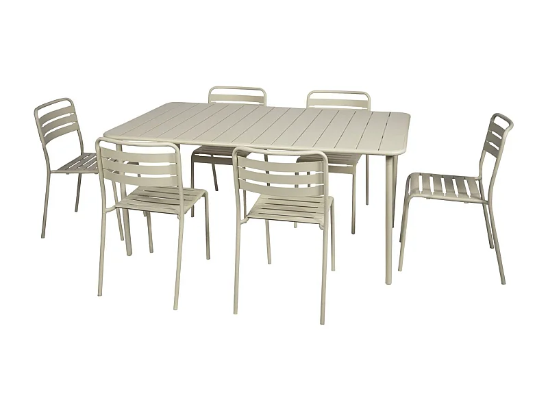 Set tavolo da giardino in metallo con 6 sedie, beige