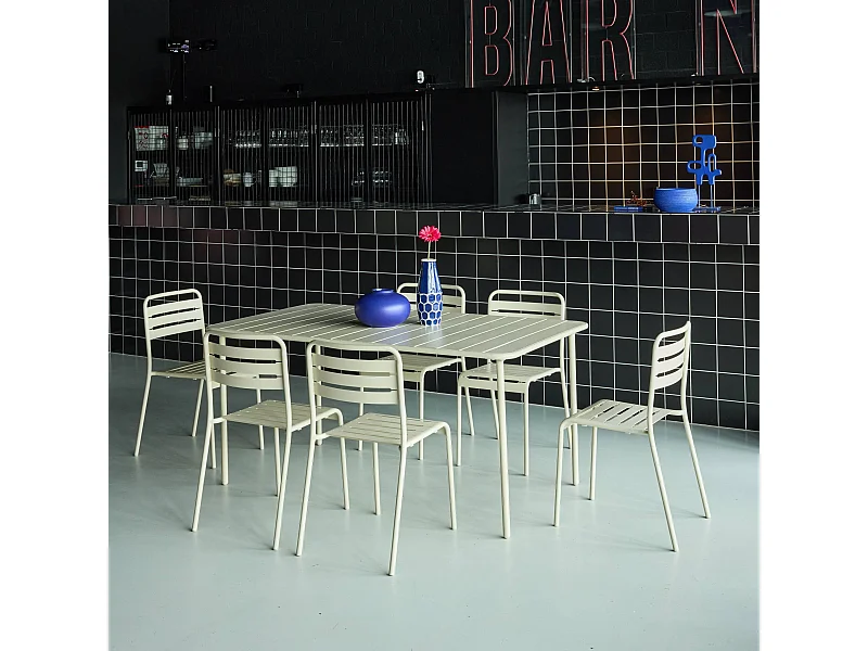 Table de jardin métal + 6 assises beige Amélia