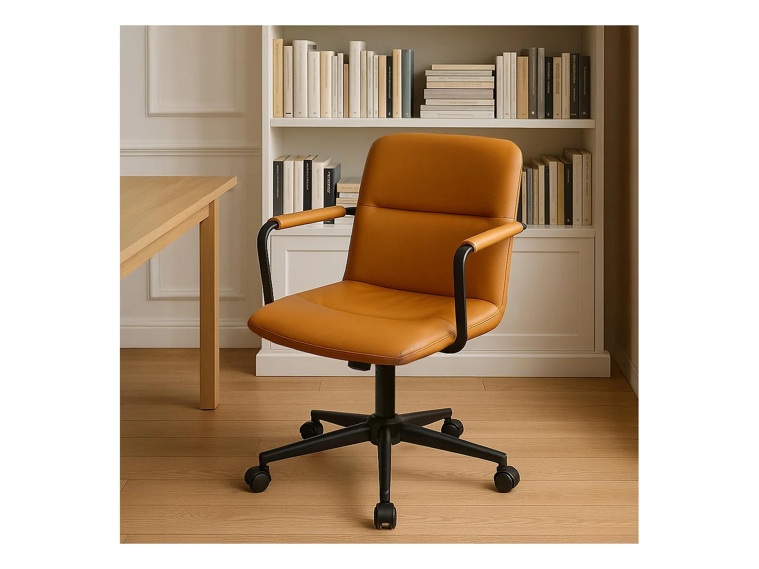 Chaise de bureau - Véritable cuir - Marron - Hilda