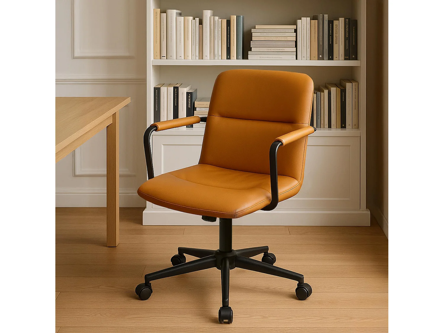 Chaise de bureau - Véritable cuir - Marron - Hilda