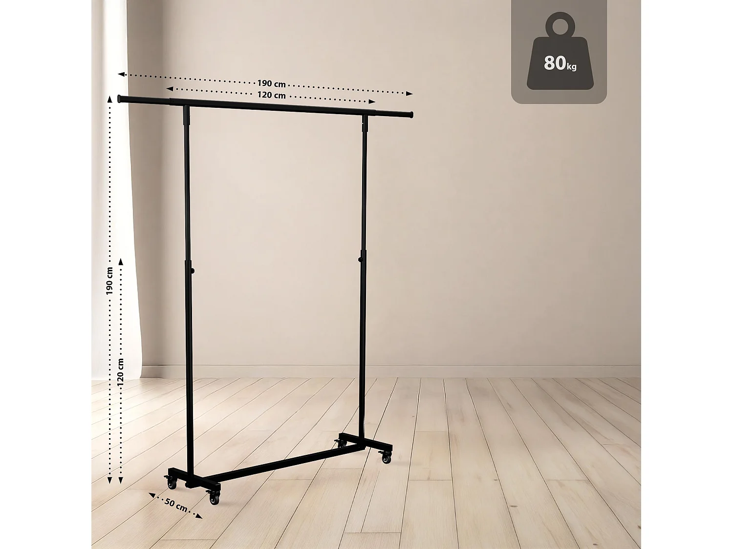 Portant à vêtement - Métal - 120x50x188 cm - Noir - Soran