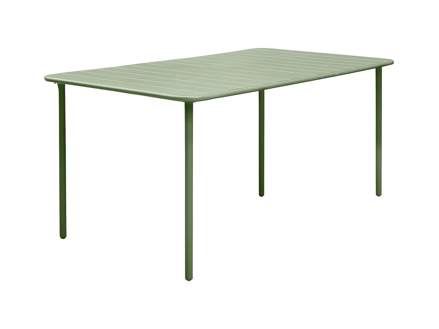 Table de jardin métal + 8 assises vert traitement antirouille. lattes et bords arrondis