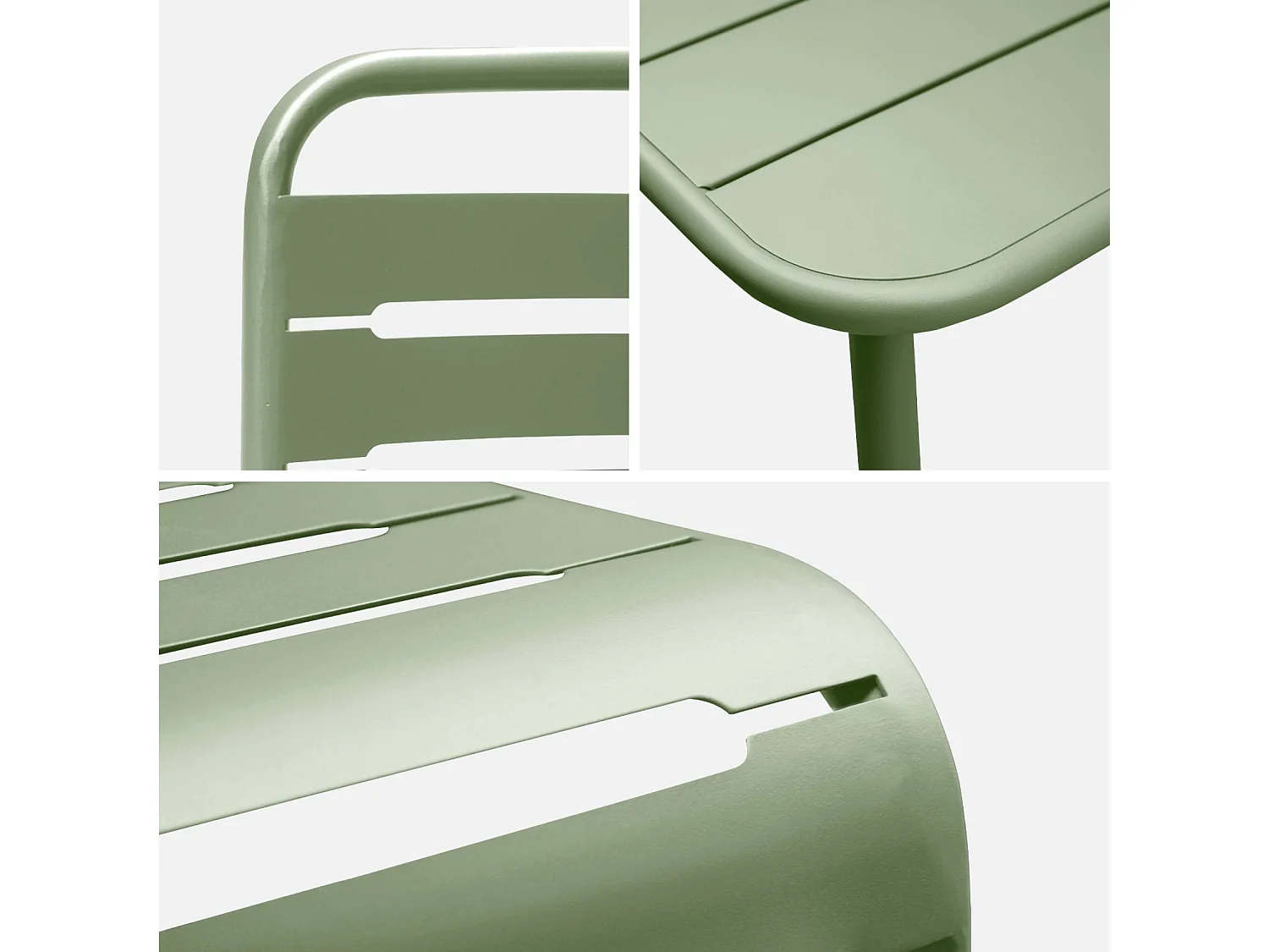 Table de jardin métal + 8 assises vert traitement antirouille. lattes et bords arrondis