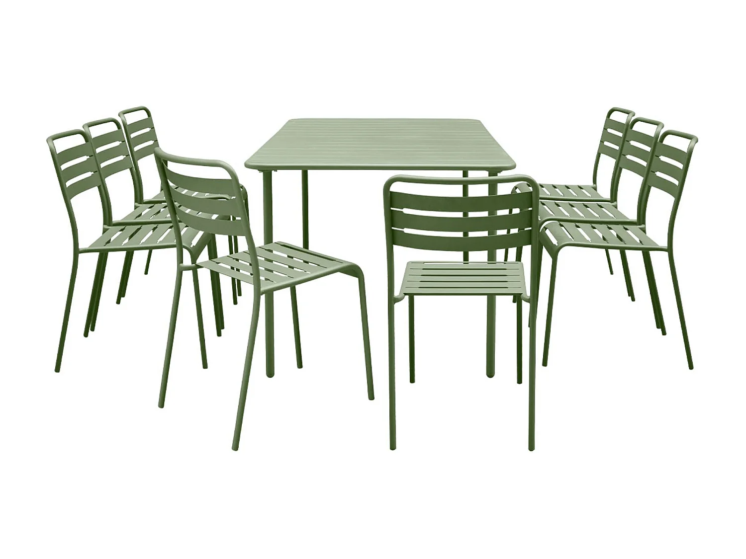 Tavolo da giardino in metallo, 8 sedie, verde
