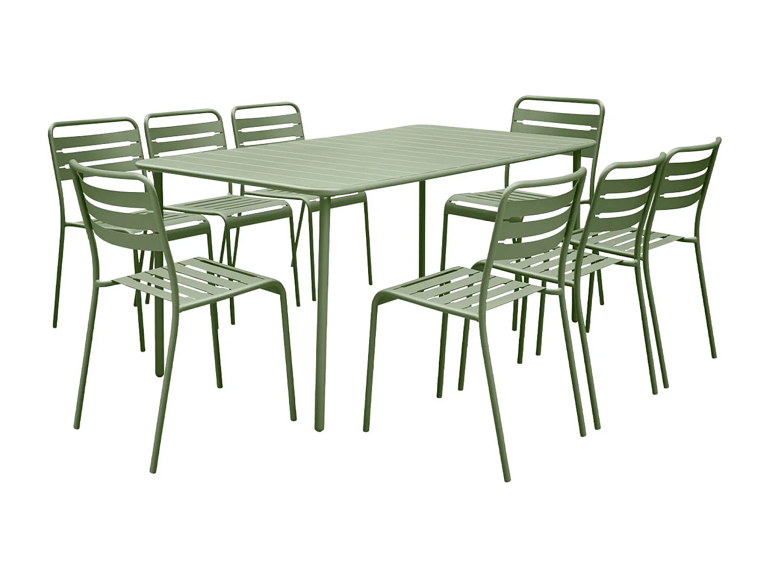 Set mesa de jardín de metal con 8 sillas verde