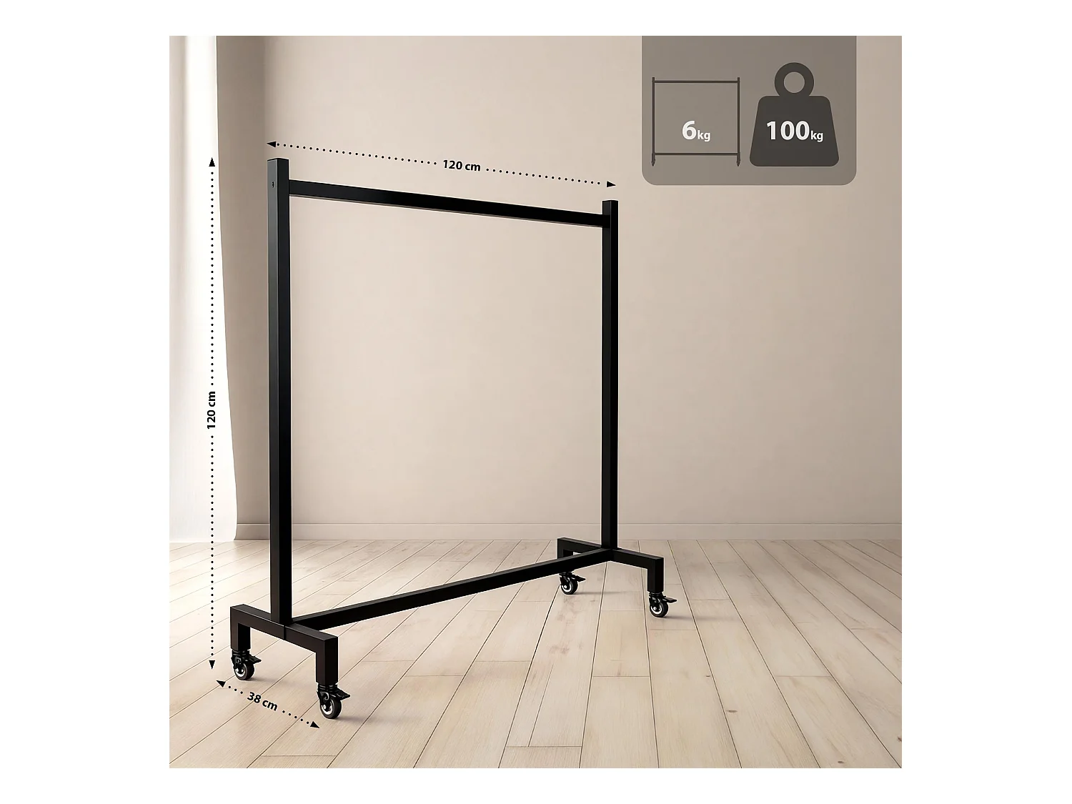 Portant à vêtement - Acier inoxydable - 120x38x120 - Noir - Gisborne