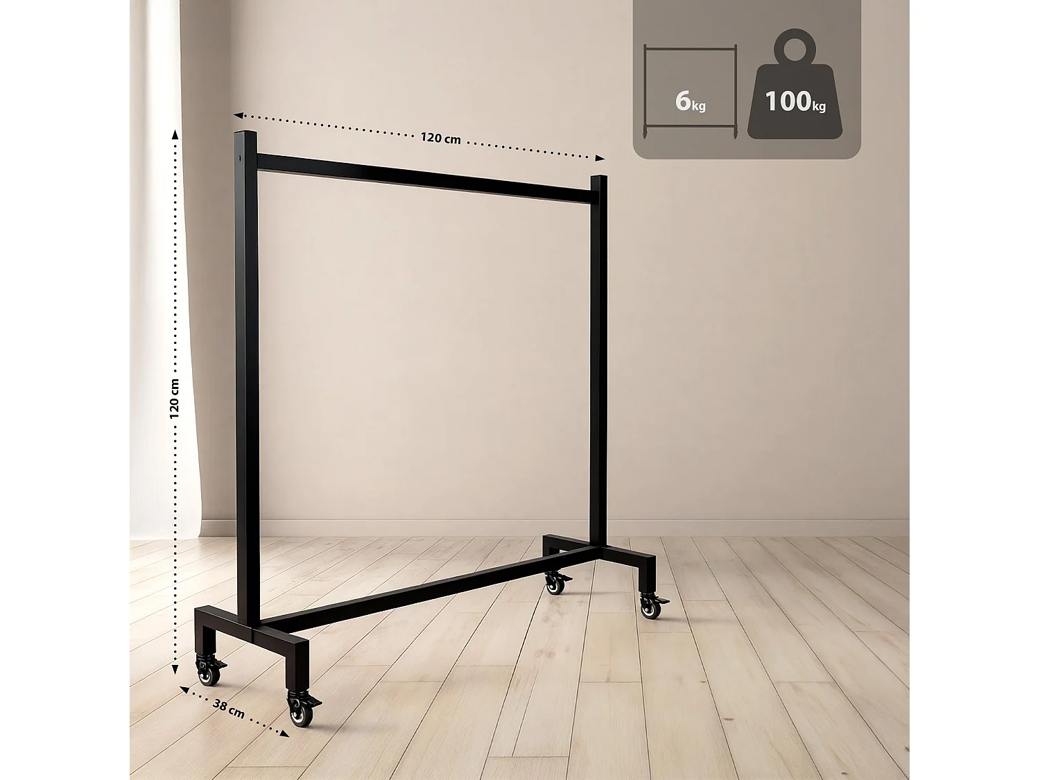 Portant à vêtement - Acier inoxydable - 120x38x120 - Noir - Gisborne