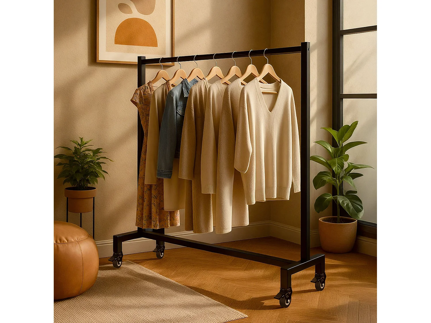 Portant à vêtement - Acier inoxydable - 120x38x120 - Noir - Gisborne