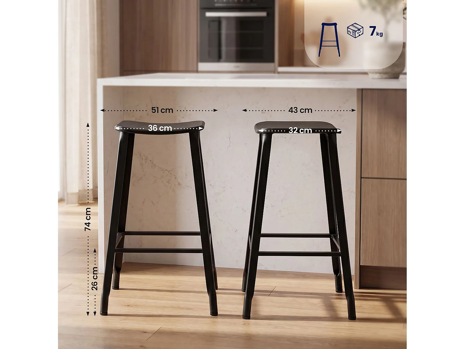 Tabouret de bar - Métal - Noir - Peony