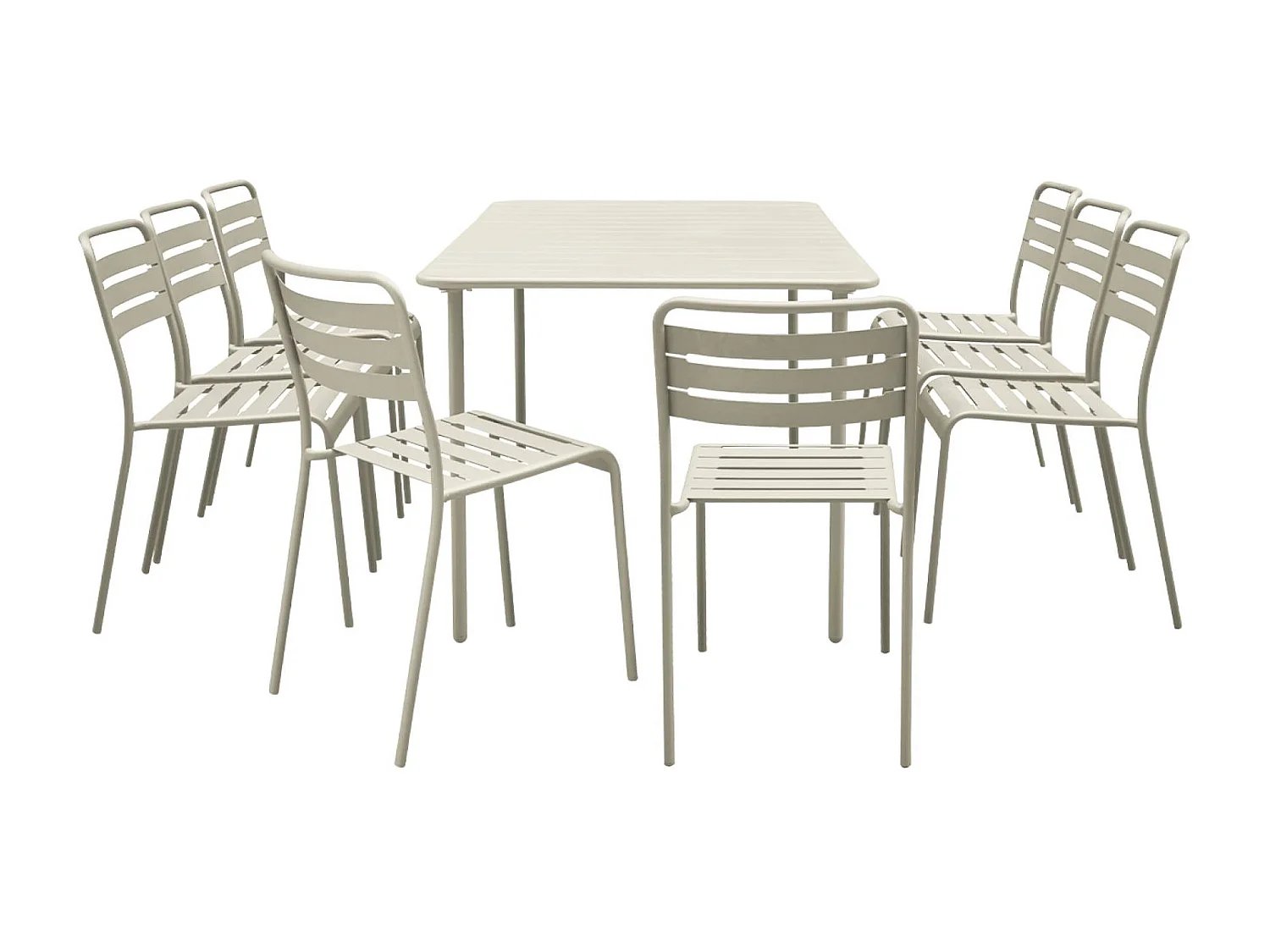Table de jardin métal + 8 assises beige traitement antirouille. lattes et bords arrondis