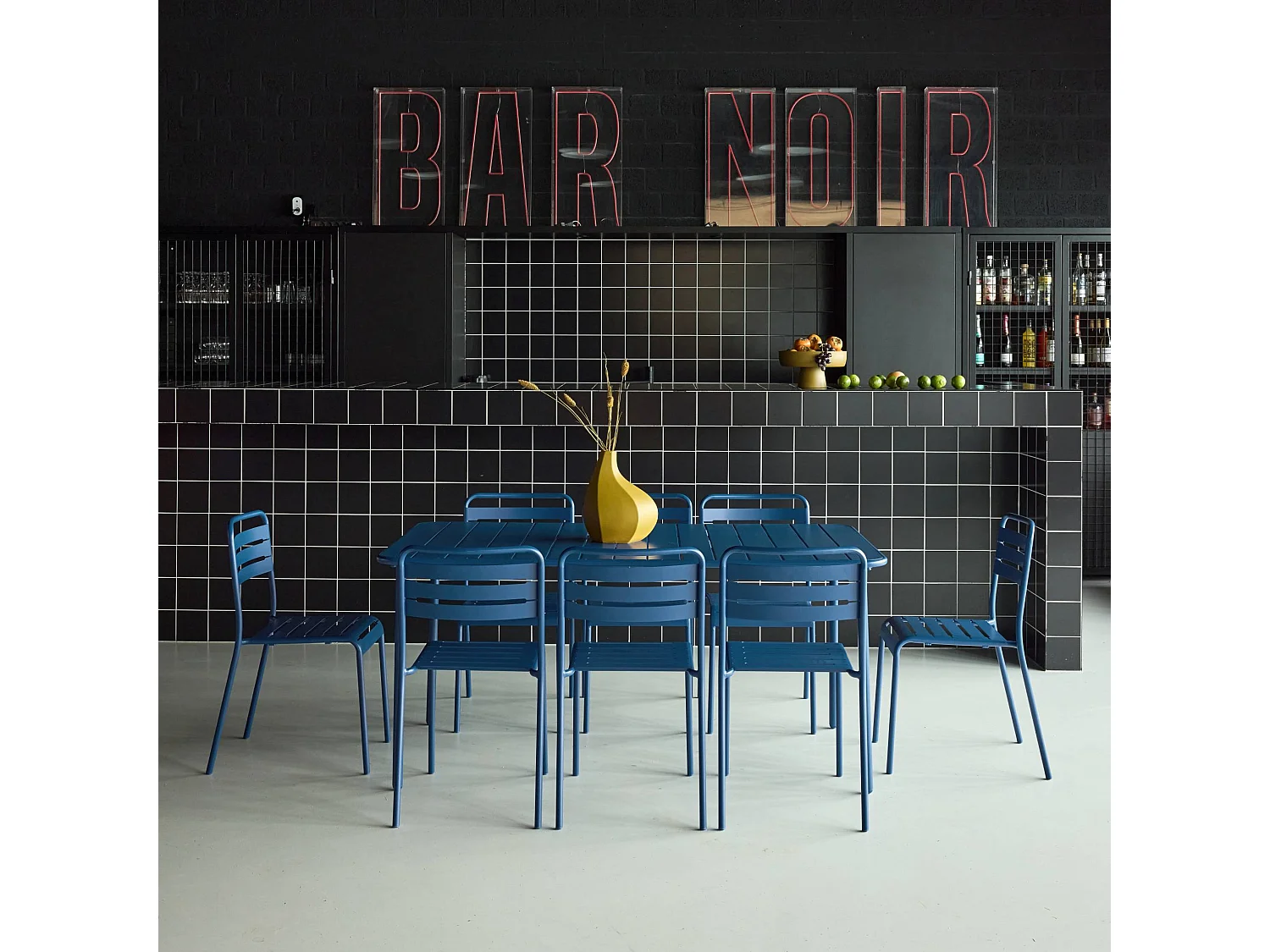 Set tavolo da giardino bistrot in metallo con 8 sedie, blu navy