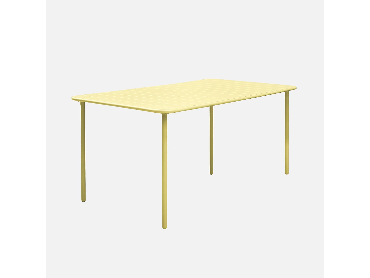 Table de jardin métal + 8 assises jaune traitement antirouille. lattes et bords arrondis