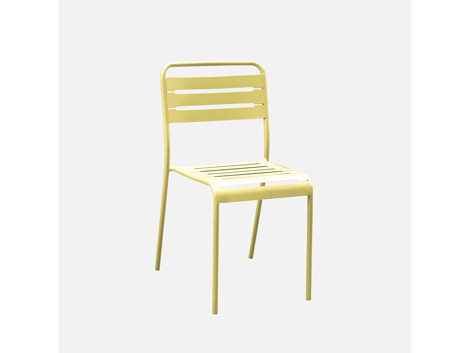 Table de jardin métal + 8 assises jaune traitement antirouille. lattes et bords arrondis