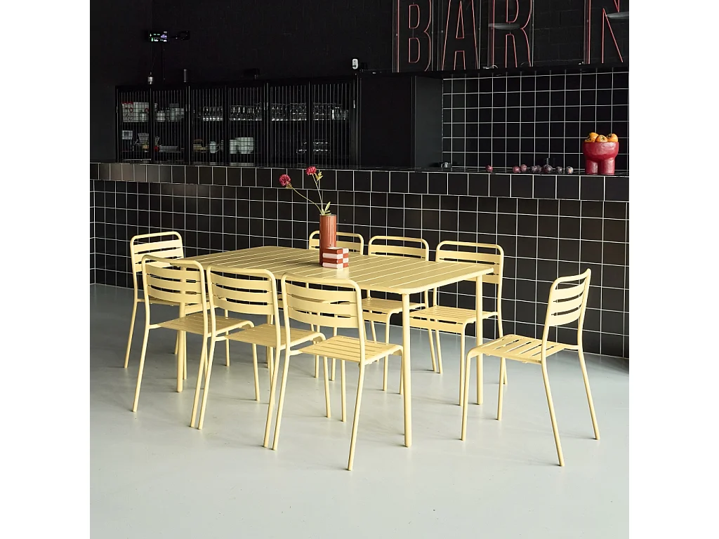 Set tavolo da giardino bistrot in metallo con 8 sedie, giallo