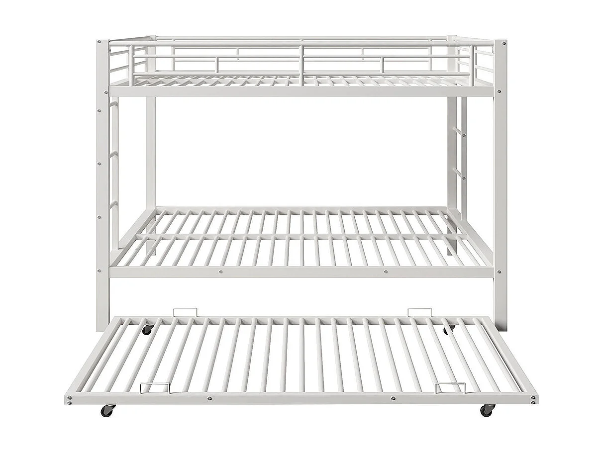 Lit superposé enfant 140x200 cm fer gigogne barrières hautes sans matelas blanc