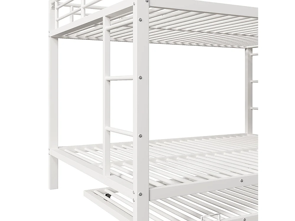 Lit superposé enfant 140x200 cm fer gigogne barrières hautes sans matelas blanc