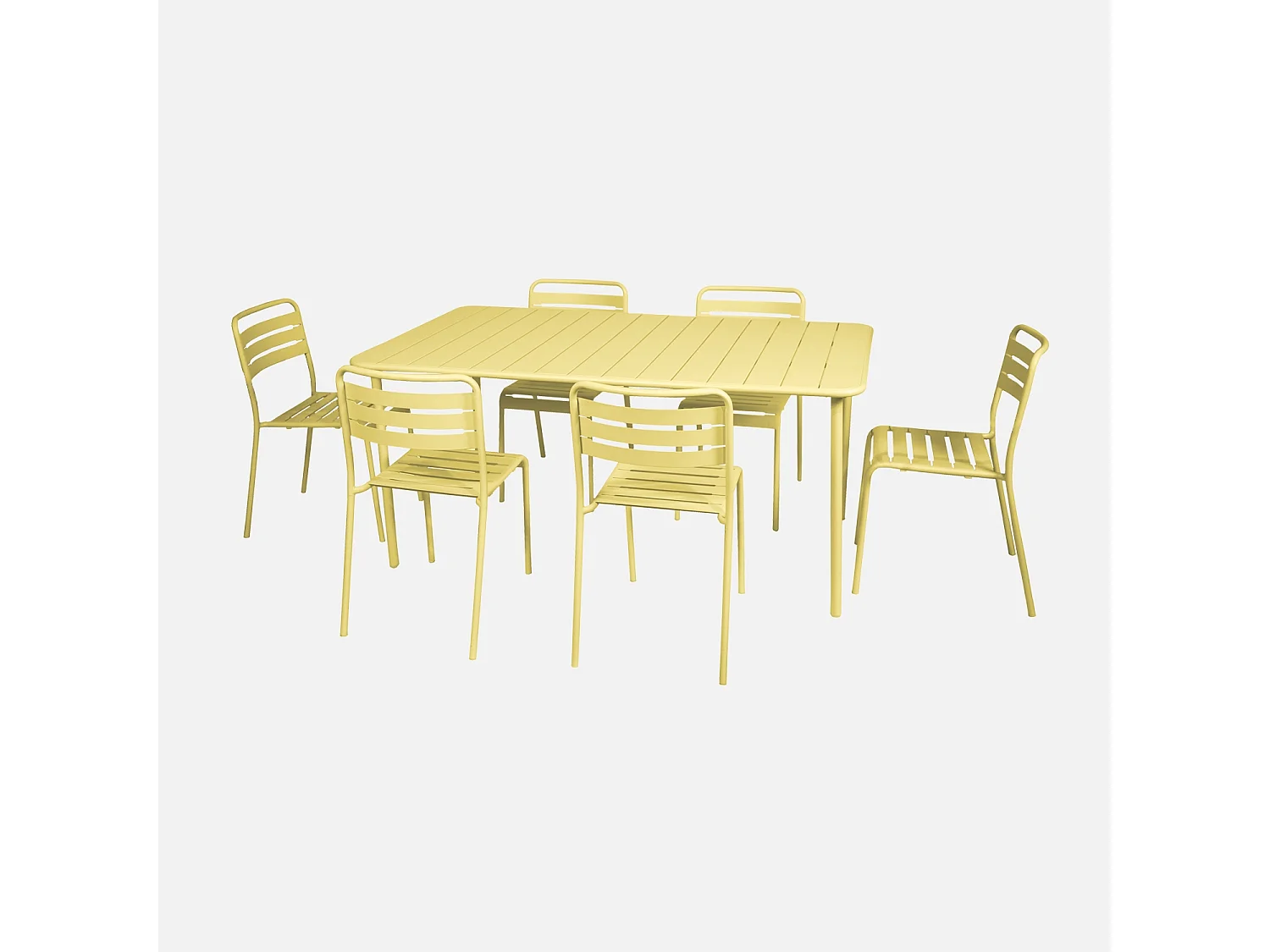 Table de jardin métal + 6 assises jaune Amélia
