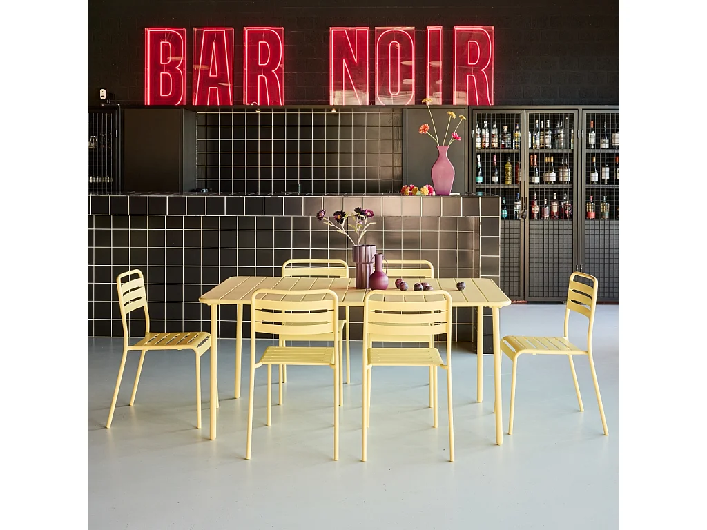 Table de jardin métal + 6 assises jaune Amélia